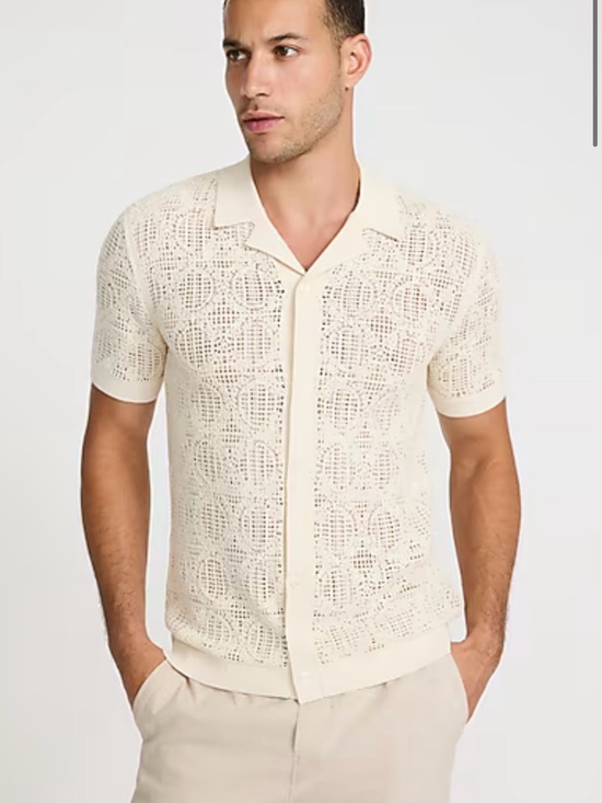 Express Other - Express Textured Geo Crochet Cotton Short Sleeve Shirt